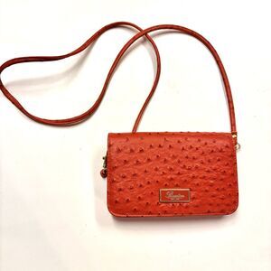 BUXTON Ostrich Leather Crossbody Wallet Clutch Burnt Orange NWOT